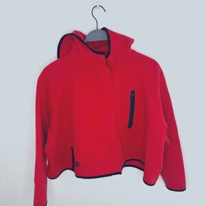 Nike Cropped Hooded Jacket - Size L - Red with Black Trim - Athleisure Wear